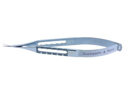 D&K Vannas scissors, 3 3/4'',curved blades, sharp tips, flat handle, titanium