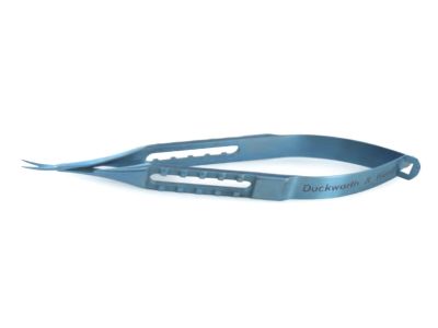 D&K Vannas scissors, 3 3/4'',curved blades, blunt tips, flat handle, titanium