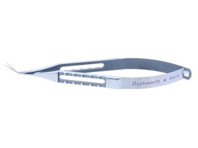 D&K Vannas scissors, 3 3/4'',angled blades, sharp tips, flat handle, titanium