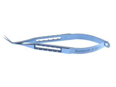 D&K Gills-Welsh Vannas scissors, 3 3/4'',angled 6.0mm blades, sharp tips, flat handle, titanium
