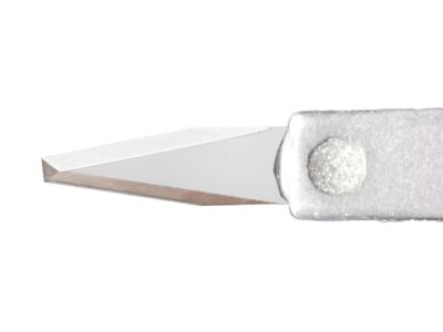 Mastel UltraThin truncated triple edge diamond knife, straight, extended, 0.20mm/1.00mm wide blade, safety beveled sides, president fixed handle