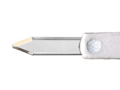 Mastel UltraThin BUCK paracentesis diamond knife, straight, 1.00mm wide blade, 0.20mm truncated tip, sharp sides, president fixed handle