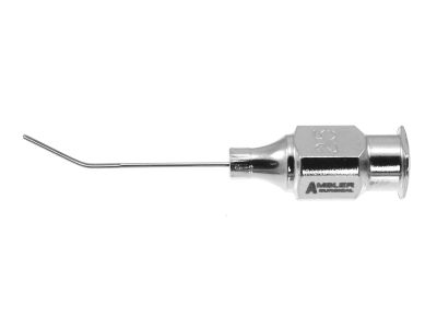 Nucleus hydrodissection cannula, 25 gauge, angled 35º, 8.0mm from bend to tip, horizontal flattened tip, 22mm overall length excluding hub