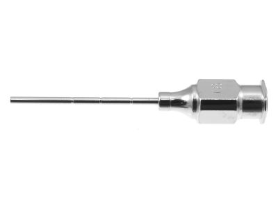 Maumenee vitreous aspirating needle, 18 gauge, straight, markings at 10.0mm, 15.0mm and 20.0mm from tip, 25.0mm overall length excluding hub