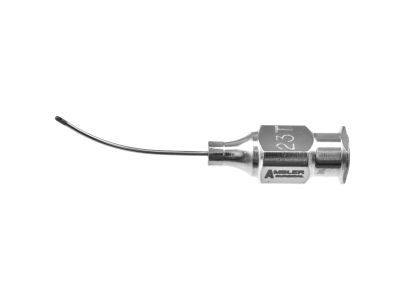 Simcoe cortex extractor cannula, 23 gauge thin-wall, curved, 0.4mm aspiration port, sandblasted tip, 21.0mm overall length excluding hub