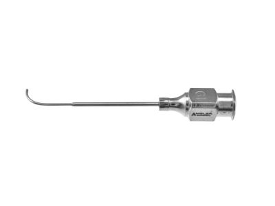 Lacrimal cannula, 23 gauge, 19 gauge reinforced shaft, curved, 10.0mm tip, blunt end opening, 31.0mm overall length excluding hub