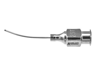 Simcoe cortex extractor cannula, 23 gauge thin-wall, curved, 0.4mm aspiration port, 21.0mm overall length excluding hub
