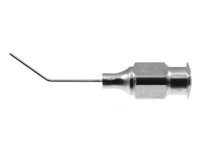 Welsh-Simcoe cortex extractor cannula, 23 gauge, angled 45º, 10.0mm from bend to tip, 0.33mm aspiration port, 20.0mm overall length excluding hub