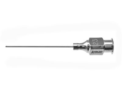 West lacrimal cannula, 23 gauge, straight, 0.3mm side port opening, blunt tip, 30.0mm overall length excluding hub