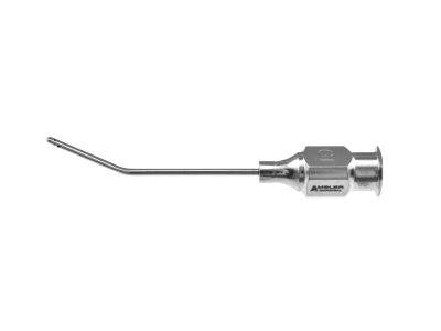 Park irrigating cannula, 19 gauge, angled 30º, 12.0mm from bend to tip, flattened tip, 5 ports, 32.0mm overall length excluding hub