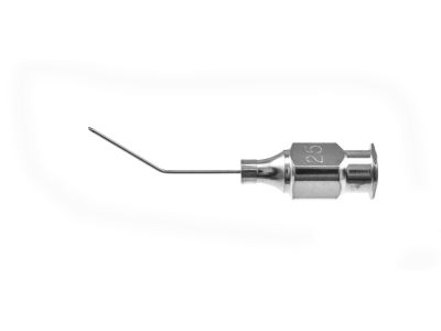 Feaster hydrodissection cannula, 25 gauge, wedge shaped tip, dual side ports, 13.0mm from bend to tip, 20.0mm overall length excluding hub