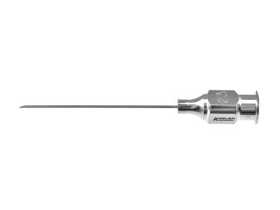 Atkinson retrobulbar needle, 23 gauge, straight, sharp beveled tip, 35.0mm overall length excluding hub
