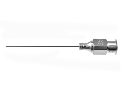 Atkinson retrobulbar needle, 25 gauge, straight, sharp beveled tip, 35.0mm overall length excluding hub
