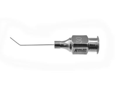 Shepard incision irrigating cannula, 30 gauge, angled, flattened tip, blunt end opening, 5.0mm from bend to tip, 19.0mm overall length excluding hub