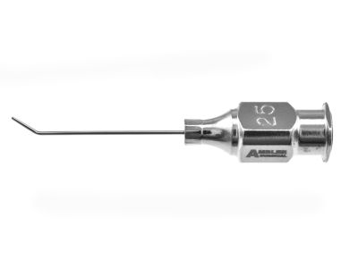 Blumenthal hydrodelineation cannula, 25 gauge, angled 45º, 4.0mm from bend to tip, tapered tip, 22.0mm overall length excluding hub