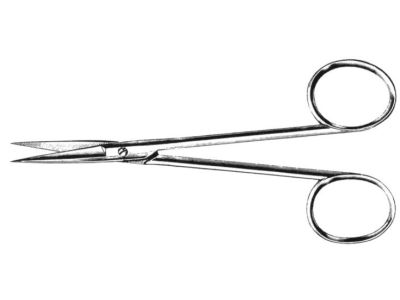Iris scissors, 4'', straight blades, sharp tips, ring handle