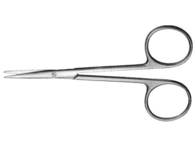 Strabismus scissors, 4'', curved TC blades, blunt tips, gold ring handle