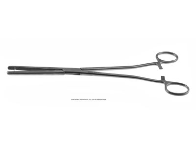 Heaney-Ballentine hysterectomy forceps, 12'',straight, longitudinal serrated, single-toothed jaws, ring handle
