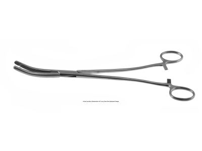 Heaney-Ballentine hysterectomy forceps, 14'',curved, longitudinal serrated, single-toothed jaws, ring handle