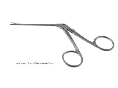 House miniature forceps, 5 1/4'', working length 73.0mm, very delicate, straight, 3.0mm fine serrated jaws, ring handle