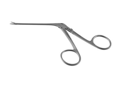 House miniature forceps, 5 1/4'', working length 73.0mm, very delicate, straight, 4.0mm fine serrated jaws, ring handle