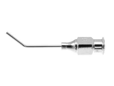 Viscoelastic aspirating cannula, 19 gauge, angled, 10.0mm from bend to tip, 25.0mm overall length excluding hub