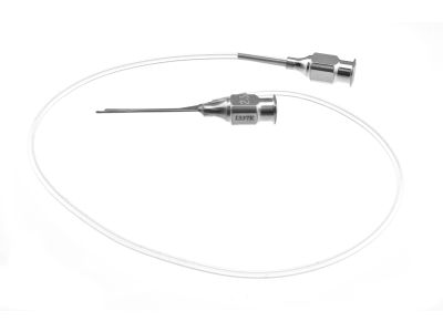 Grandon irrigation-aspirating cannula, 23 gauge, curved, 0.3mm port, with 10''of tubing and luer-adapter, 27.0mm overall length excluding hub