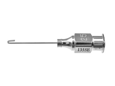 Hydrodissection cannula, 25 gauge, straight, 1.7mm J-shaped tip, flattened tip, 18.0mm overall length excluding hub