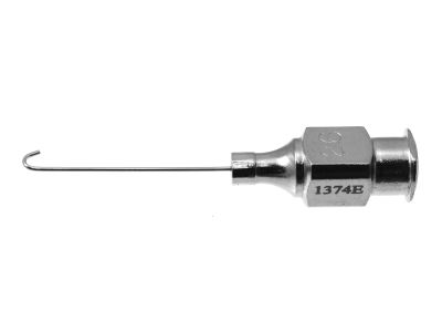 Irrigating cannula, 26 gauge, straight, 2.75mm wide J-shaped tip, 20.0mm overall length excluding hub