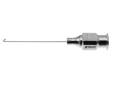 Osher cortex extractor cannula, 27 gauge, straight, 2.5mm wide flared J-shaped tip, 43.0mm overall length excluding hub