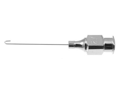 Osher cortex extractor cannula, 27 gauge, straight, 2.5mm wide J-shaped tip, 25.0mm overall length excluding hub