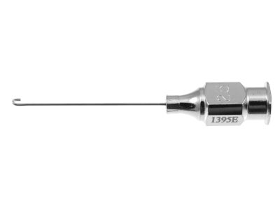 Osher cortex extractor cannula, 25 gauge, straight, 1.5mm wide J-shaped tip, 26.0mm overall length excluding hub
