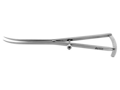 Castroviejo caliper, 7'', slightly curved tips, measures from 0-40mm in 1.0mm increments, adjustable thumb-screw tension