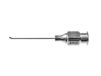Anis cortex aspirating cannula, 23 gauge thin-wall, angled 35º, 0.3mm side port opening, sandblasted tip, 1.5mm from bend to tip, 26.0mm overall length excluding hub