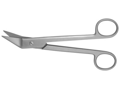 Bandage scissors, 6 1/2'', angled blades, sharp tips, micro serrated bottom blade, ring handle