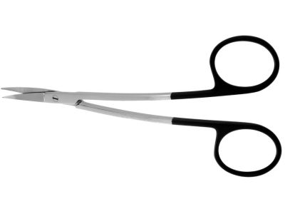 LaGrange scissors, 4 1/2'', curved shanks, curved Superior-Cut blades, micro serrated lower blade, sharp tips, black ring handle