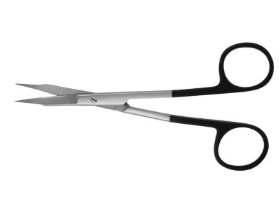 Goldman-Fox scissors, 5 1/4'', curved shanks, curved Superior-Cut blades, sharp tips, ring handle