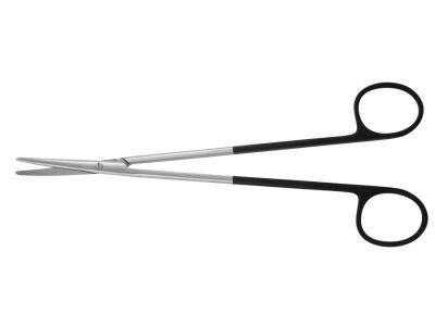 Toennis-Adson dissecting scissors, 7'', curved Superior-Cut blades, micro serrated lower blade, blunt tips, black ring handle