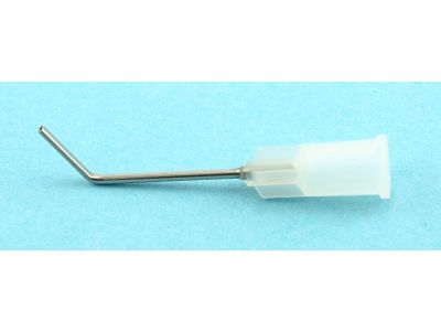 Bishop-Harmon washout cannula, 19 gauge, angled, 8.0mm from bend to tip, flattened blunt tip, packaged individually, sterile, disposable, box of 10