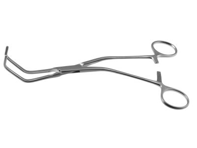 Bailey aorta clamp, 8'',angled shanks, angled, 4.5cm long x 11.0mm deep atraumatic jaws, ring handle
