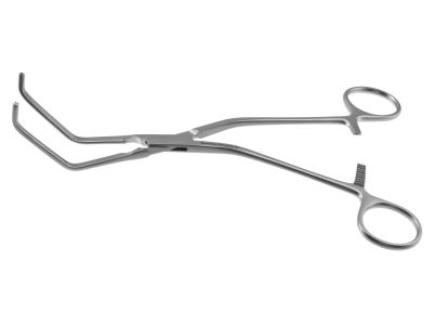 Bailey aorta clamp, 8'',angled shanks, angled, 5.5cm long x 11.0mm deep atraumatic jaws, ring handle