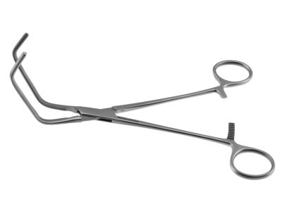 Beck aorta clamp, 8 1/4'',acutely angled, 6.7cm long atraumatic jaws, ring handle