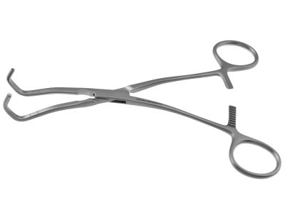Cooley anastomosis clamp, 6 1/2'',standard, angled, 2.0cm long x 6.0mm deep atraumatic jaws, ring handle