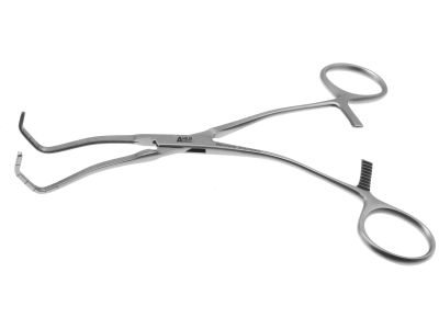 Cooley anastomosis clamp, 6 1/2'',angled, calibrated, 2.2cm x 7.0mm deep atraumatic jaws, ring handle
