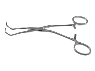 Cooley anastomosis clamp, 7 1/8'',angled, calibrated, atraumatic jaws, ring handle