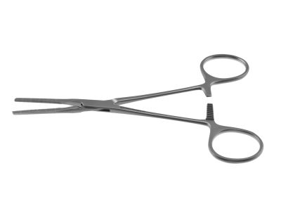 Cooley clamp, 5 1/4'',pediatric, straight, 3.0cm long atraumatic jaws, ring handle