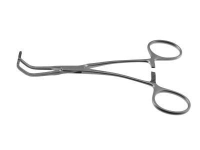 Cooley clamp, 5 1/4'',pediatric, angled, 3.3cm long x 5.0mm deep atraumatic jaws, ring handle