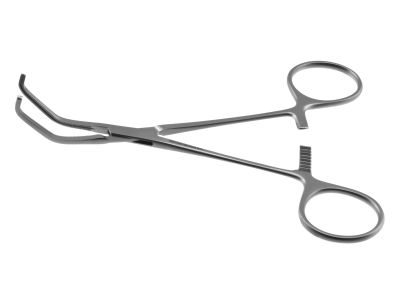 Cooley clamp, 5 1/4'',pediatric, angled, 20.0mm long atraumatic jaws, ring handle