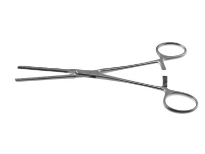 Cooley coarctation clamp, 6 3/4'',straight shanks, straight, 4.0cm long atraumatic jaws, ring handle