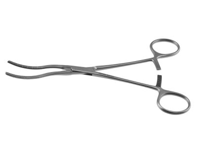 Cooley coarctation clamp, 6 3/4'',spoon curved, 5.0cm long atraumatic jaws, ring handle